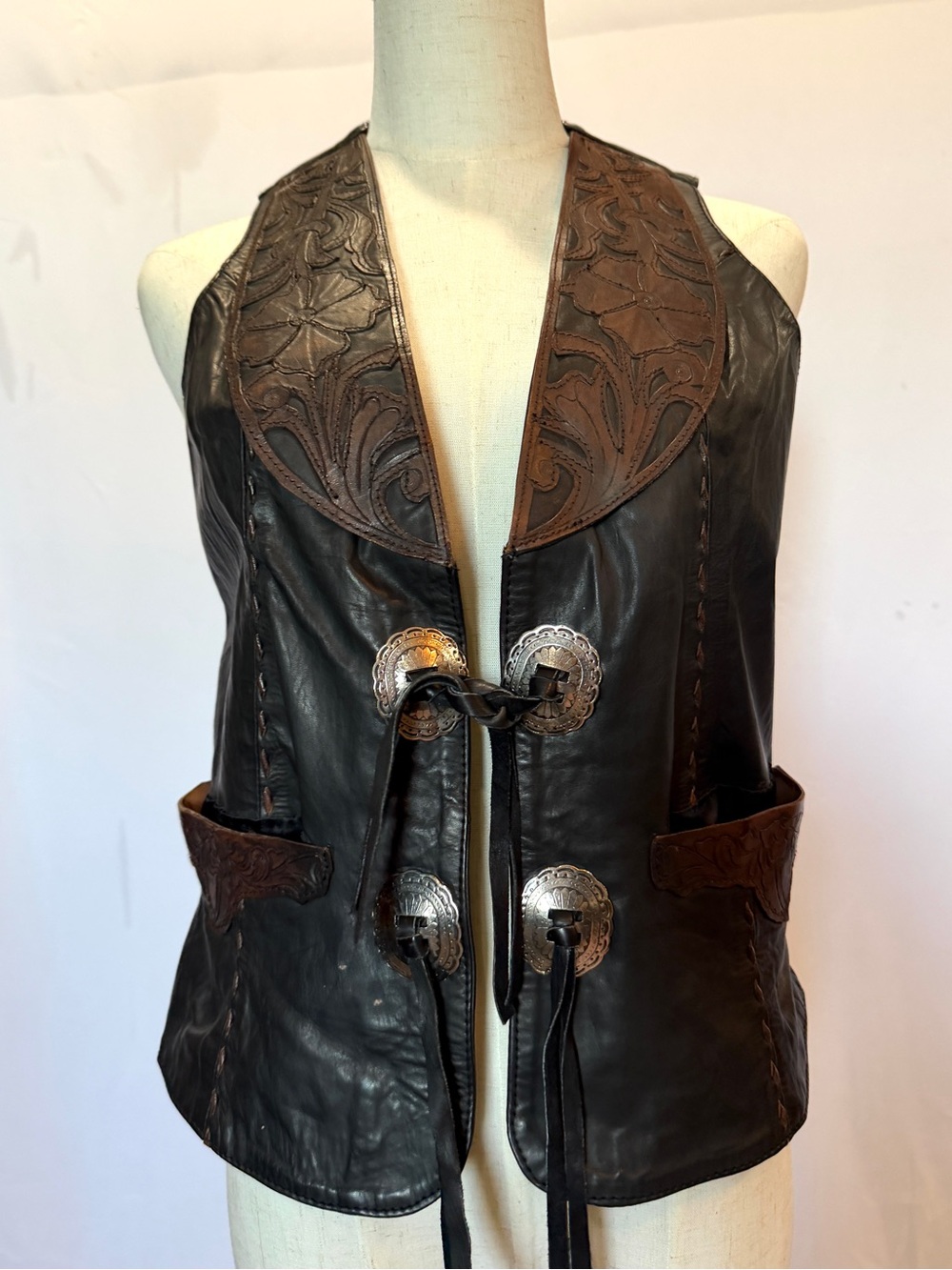 Western Leather Vest - Brown